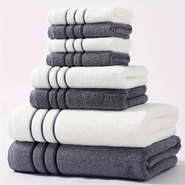 8pcs Soft Cotton Towel Set, Soft & Fluffy Bathroom Towels, 2 Bath Towels 71.12cm X 139.7cm, 2 Hand Towels 33.02cm X 73.66cm & 4 Face Towels 33.02cm X 33.02cm , Bathroom Accessories - Image 2