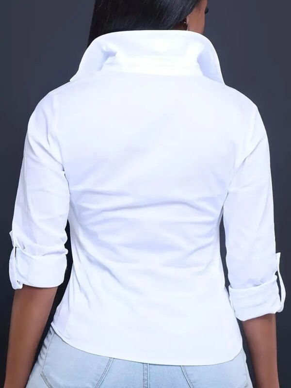 Solid Color Button Front Shirt, Casual Long Sleeve Pocket Shirt For Spring & Fall, Women's Clothing - Image 3