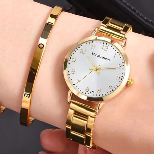 2pcs Set Ladies Fashion Simple Digital Alloy With Quartz Watch LOVE Bracelet