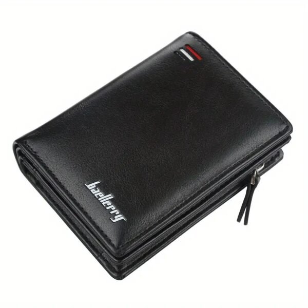 Baellerry Men's Business Retro Short Wallet Multi-card Slot PU Leather Buckle Zipper Bank Card Holder - Image 9