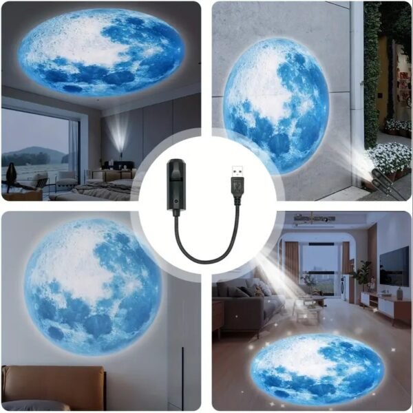 Blue Moon Globe Projector, 360° Rotatable Adjustable LED Light, Lunar Atmosphere Projection Lamp, USB Night Light for Home Decor, Bedroom, Living Room, Gift, Room Décor, Wall and Ceiling Embellishment - Image 2