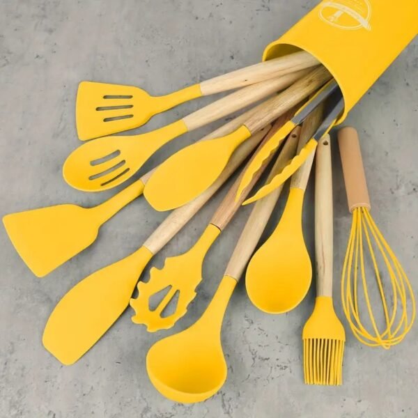 12pcs/set, Silicone Utensil Set, Kitchen Utensil Set, Safety Cooking Utensils Set, Non-Stick Cooking Utensils Set With Wooden Handle, Washable Modern Cookware, Kitchen Stuff, Kitchen Gadgets, Kitchen Essentials - Image 4
