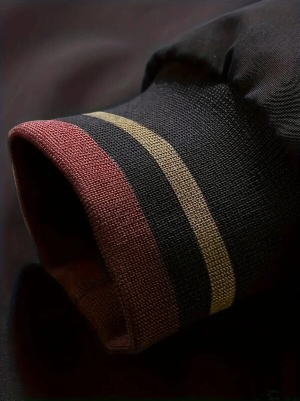Men's Spring And Autumn Classic Design Reversible Striped Stand Collar Zip Up Long Sleeve Windbreaker Jacket, Versatile For Outdoors Leisurewear - Image 2