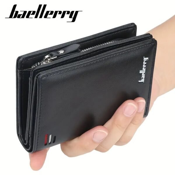 Baellerry Men's Business Retro Short Wallet Multi-card Slot PU Leather Buckle Zipper Bank Card Holder - Image 8