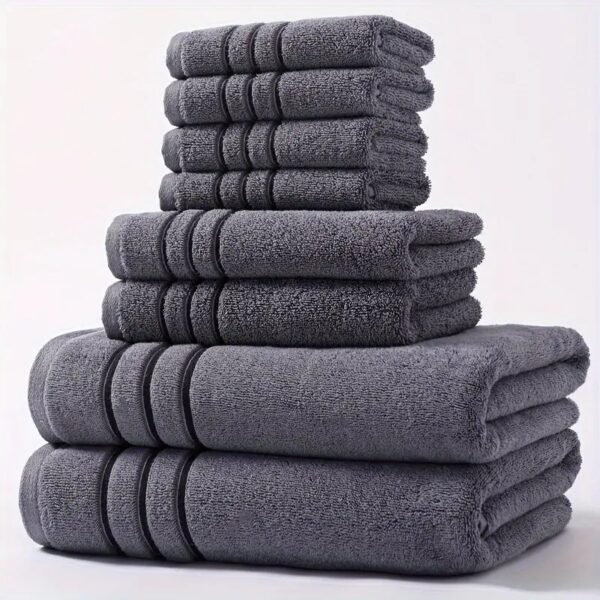 8pcs Soft Cotton Towel Set, Soft & Fluffy Bathroom Towels, 2 Bath Towels 71.12cm X 139.7cm, 2 Hand Towels 33.02cm X 73.66cm & 4 Face Towels 33.02cm X 33.02cm , Bathroom Accessories