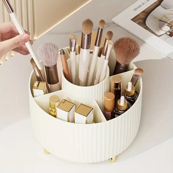 1pc Desktop Rotating Storage Bucket, Makeup Brush Holder, Cosmetics Storage Container, Plastic Makeup Storage Rack, Dorm Bedroom Bathroom Accessories, Makeup Organizer, Vanity Organizer, Home Organization And Storage Supplies, Room Decor