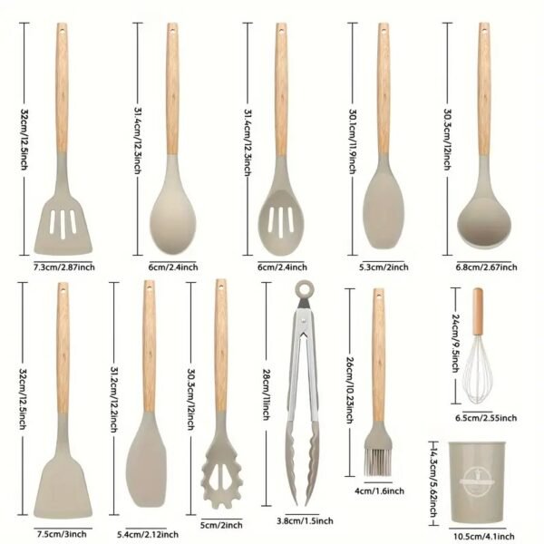 12pcs/set, Silicone Utensil Set, Kitchen Utensil Set, Safety Cooking Utensils Set, Non-Stick Cooking Utensils Set With Wooden Handle, Washable Modern Cookware, Kitchen Stuff, Kitchen Gadgets, Kitchen Essentials - Image 5