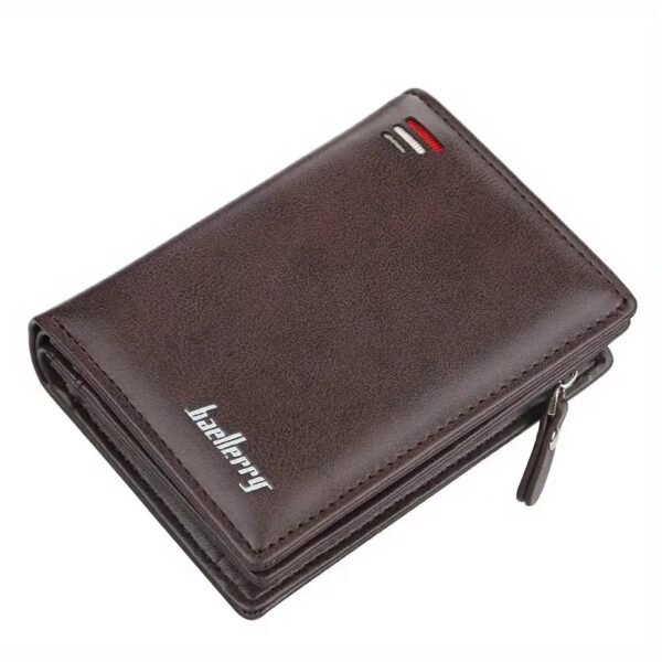Baellerry Men's Business Retro Short Wallet Multi-card Slot PU Leather Buckle Zipper Bank Card Holder - Image 6