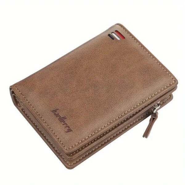 Baellerry Men's Business Retro Short Wallet Multi-card Slot PU Leather Buckle Zipper Bank Card Holder - Image 5