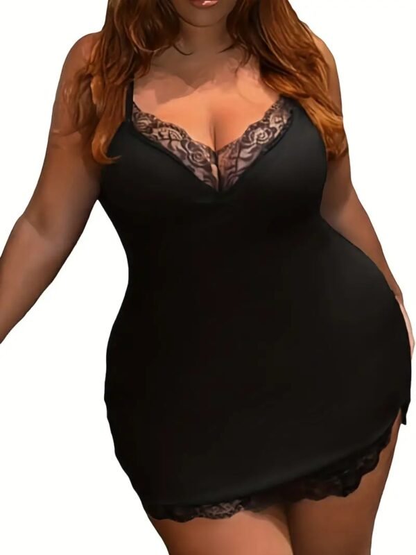 Plus Size Lace Trim Cami Dress, Casual Sleeveless Bodycon Dress For Spring & Summer, Women's Plus Size Clothing
