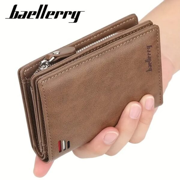 Baellerry Men's Business Retro Short Wallet Multi-card Slot PU Leather Buckle Zipper Bank Card Holder - Image 4