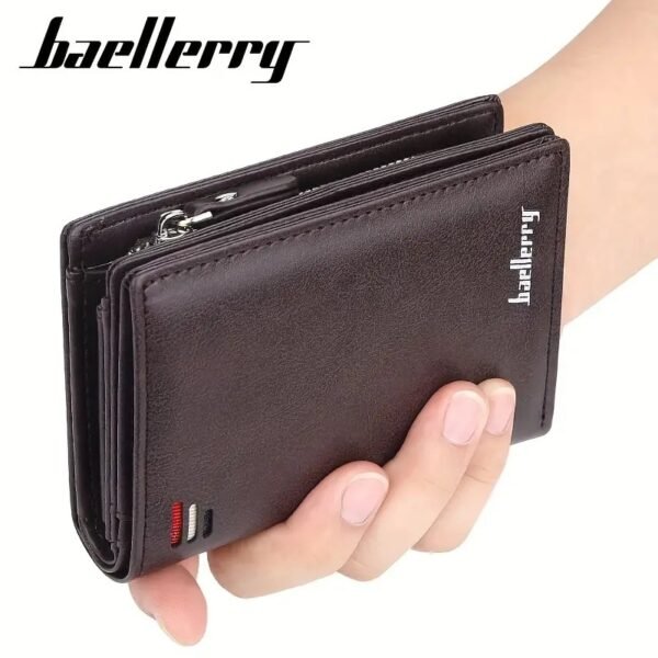 Baellerry Men's Business Retro Short Wallet Multi-card Slot PU Leather Buckle Zipper Bank Card Holder - Image 3