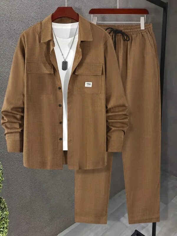 Men's Casual 2-Piece Set, Shirt And Drawstring Pants, Regular Fit, Machine Washable