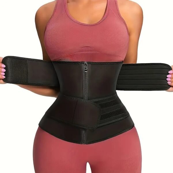 1pc Zipper Waist Trimmer With Double Belt, Waist Trainer, Hook & Loop Fastener Compression Cincher, Women's Underwear & Shapewear - Image 5
