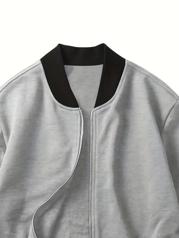Business Mature Style Men's Solid Band Collar Jacket & Slim Fit Joggers Set, 2Pcs Outfits - Image 2