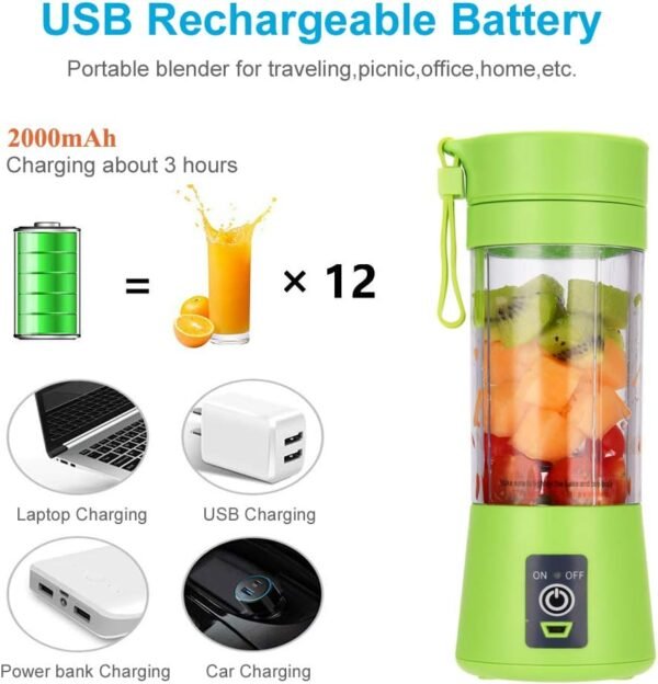 La Hestiare Portable Blender, Personal Size Blender Shakes And Smoothies, Mini Juicer Cup Usb Rechargeable, Handheld Travel Blender Fruit Mixer 380ml (Green) - Image 2