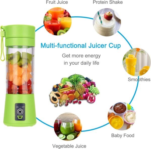 La Hestiare Portable Blender, Personal Size Blender Shakes And Smoothies, Mini Juicer Cup Usb Rechargeable, Handheld Travel Blender Fruit Mixer 380ml (Green) - Image 5