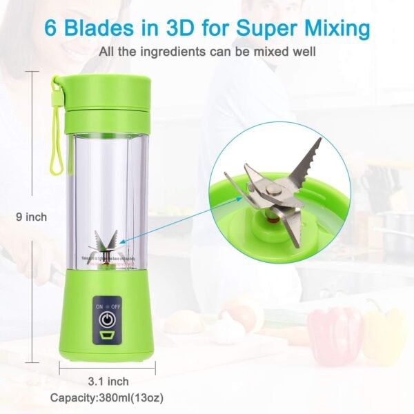 La Hestiare Portable Blender, Personal Size Blender Shakes And Smoothies, Mini Juicer Cup Usb Rechargeable, Handheld Travel Blender Fruit Mixer 380ml (Green) - Image 4