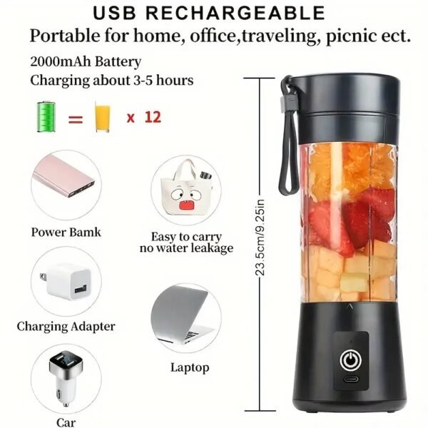 1pc, USB Rechargeable Portable Fruit Blender - Effortless Smoothies, Shakes, and More - Perfect for Fitness Enthusiasts, Outdoor Activities, and Kitchen Supplies - Image 5